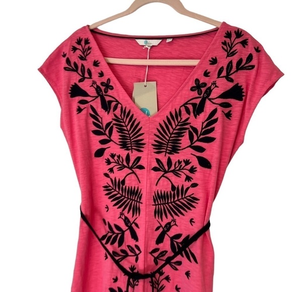 Boden Tanya Embroidered Short Sleeve Jersey Dress Pink Navy Blue - Picture 5 of 13